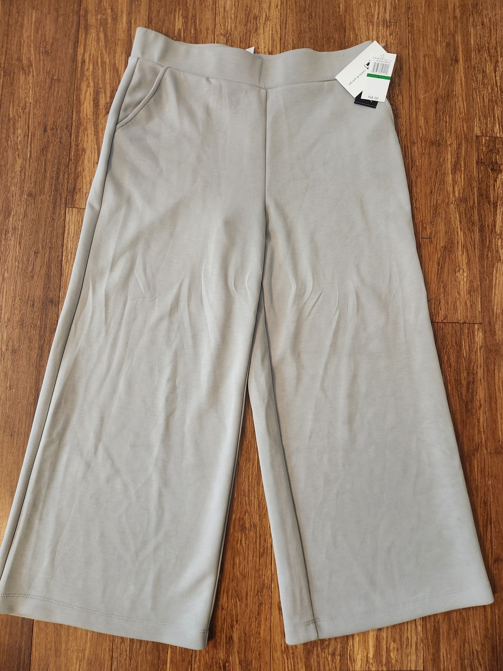 New Cable & Gauge Women's Wide Leg Ponte Soft Pocket Elastic Pants Gray, Large